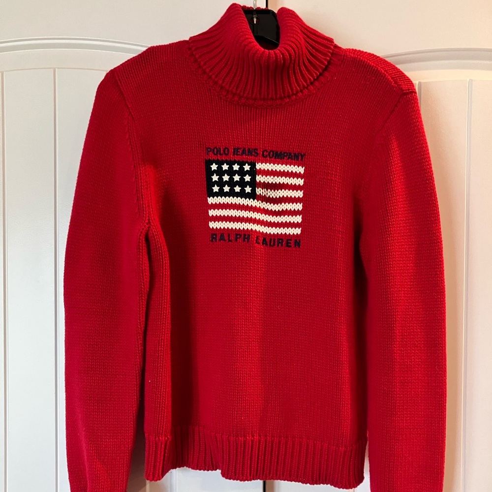 Vintage Ralph Lauren Red Sweater with American Flag